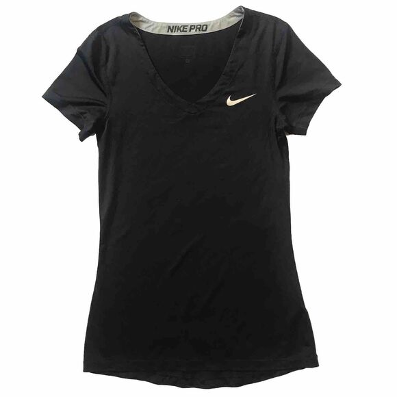 Nike Pro Dri-Fit Black V Neck Compression S/S Top Size Small Training Gym 589370 - Picture 1 of 8